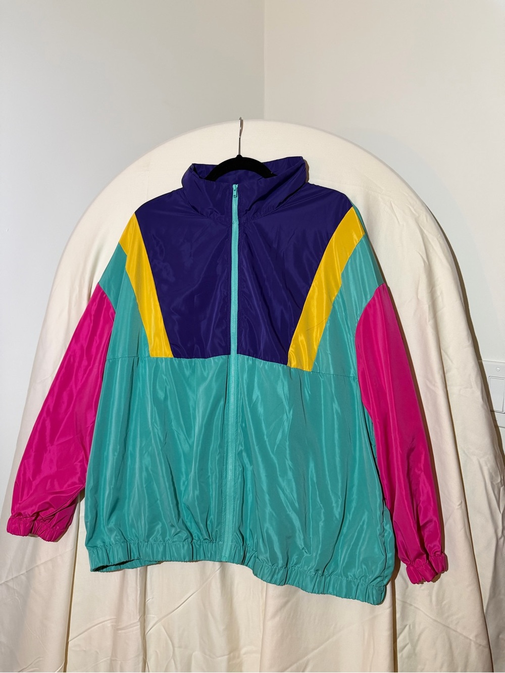 SHEIN Teal Purple Yellow Pink Colorblock Windbreaker Jacket